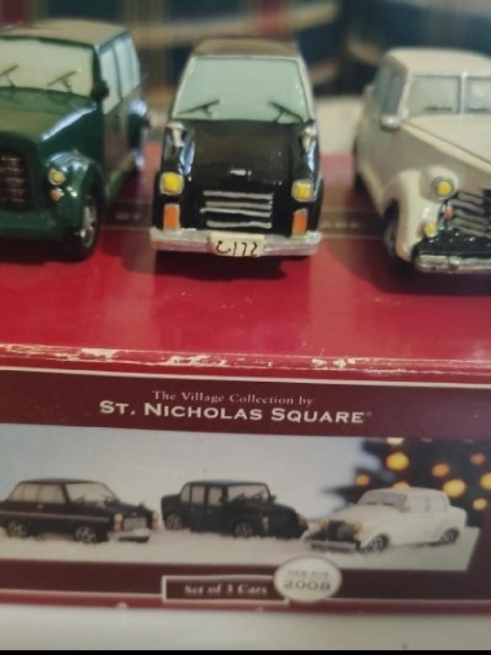St. Nicholas Square Green, Black & White Vintage Christmas Collection Car Trio